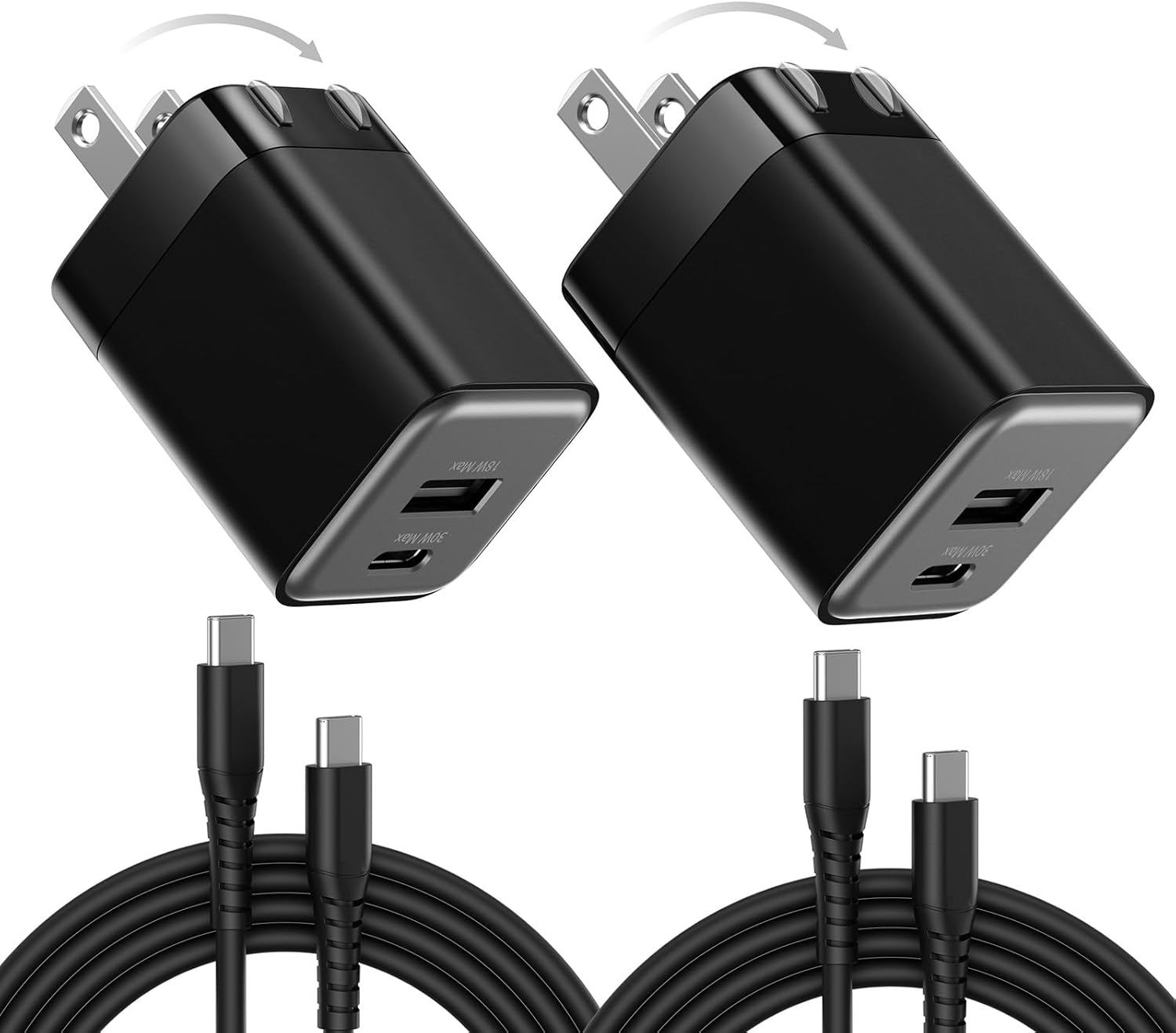 wegear 30W Nano Charger (2 Ports) 2Pack with Cable Black