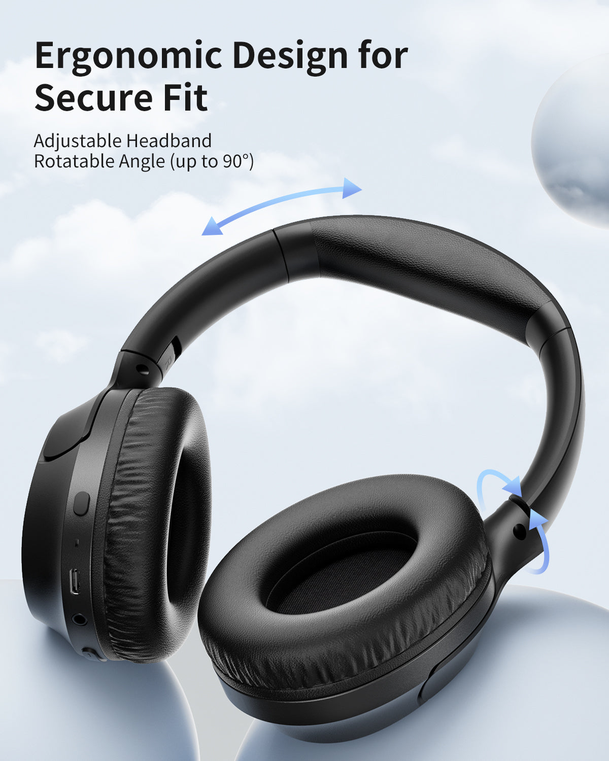 HS7 Bluetooth Headphones Over Ear, 60H Playtime Wireless Headphones with Microphone, ENC Call Noise Cancelling Mic, Foldable Wireless Headset, Deep