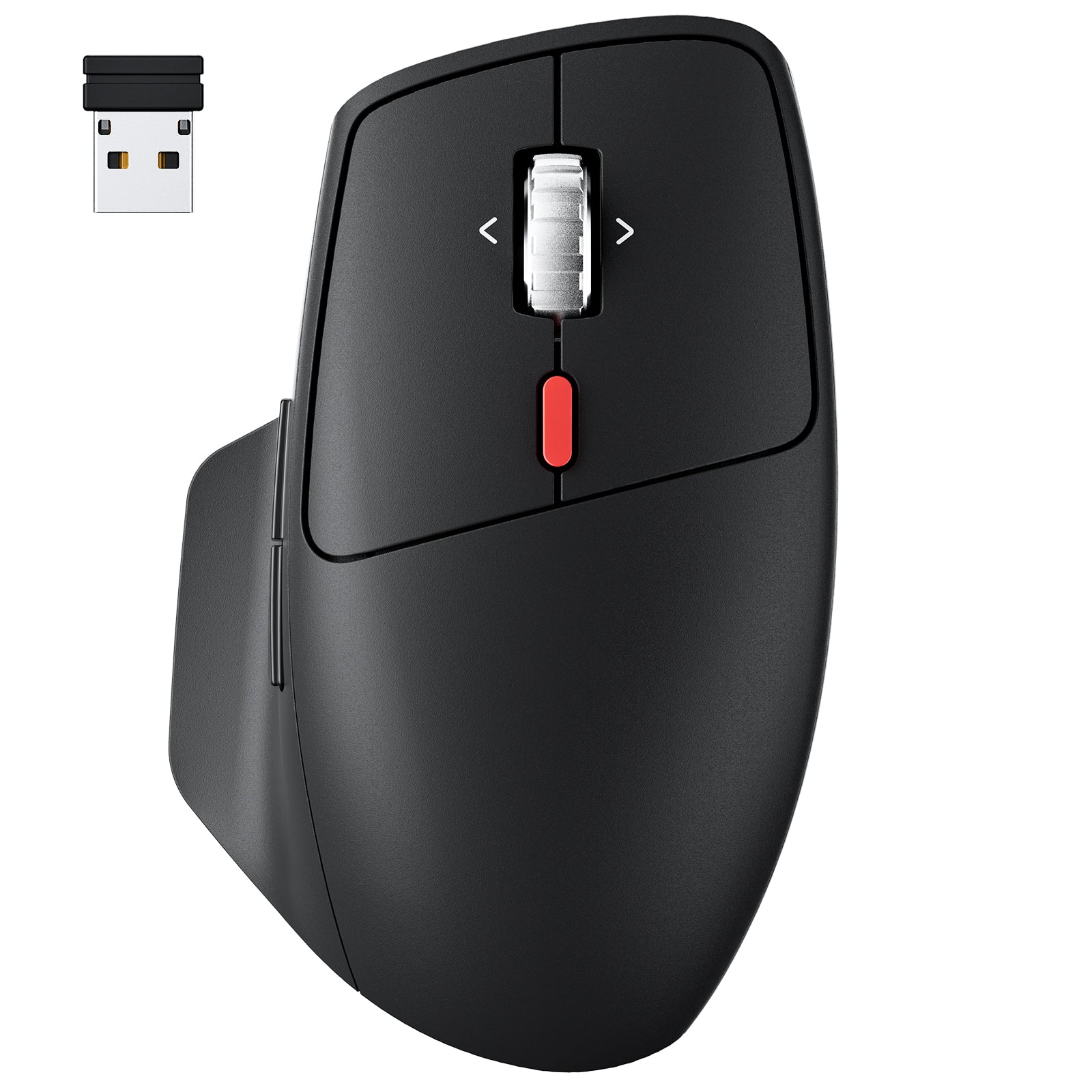 MW1 Ergonomic Wireless Mouse, 2.4GHz with USB Receiver, Bluetooth 5.0, Computer Mouse for Laptop, Use on Any Surface, 3 Adjustable DPI, 6 Buttons, Compatible with Windows/macOS, Laptop, PC