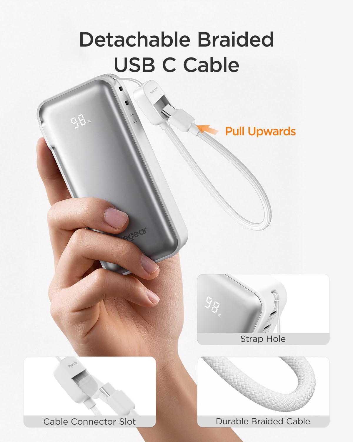wegear 3-in-1 Portable Charger, 10,000mAh 30W Dual USB-C Ports Power Bank