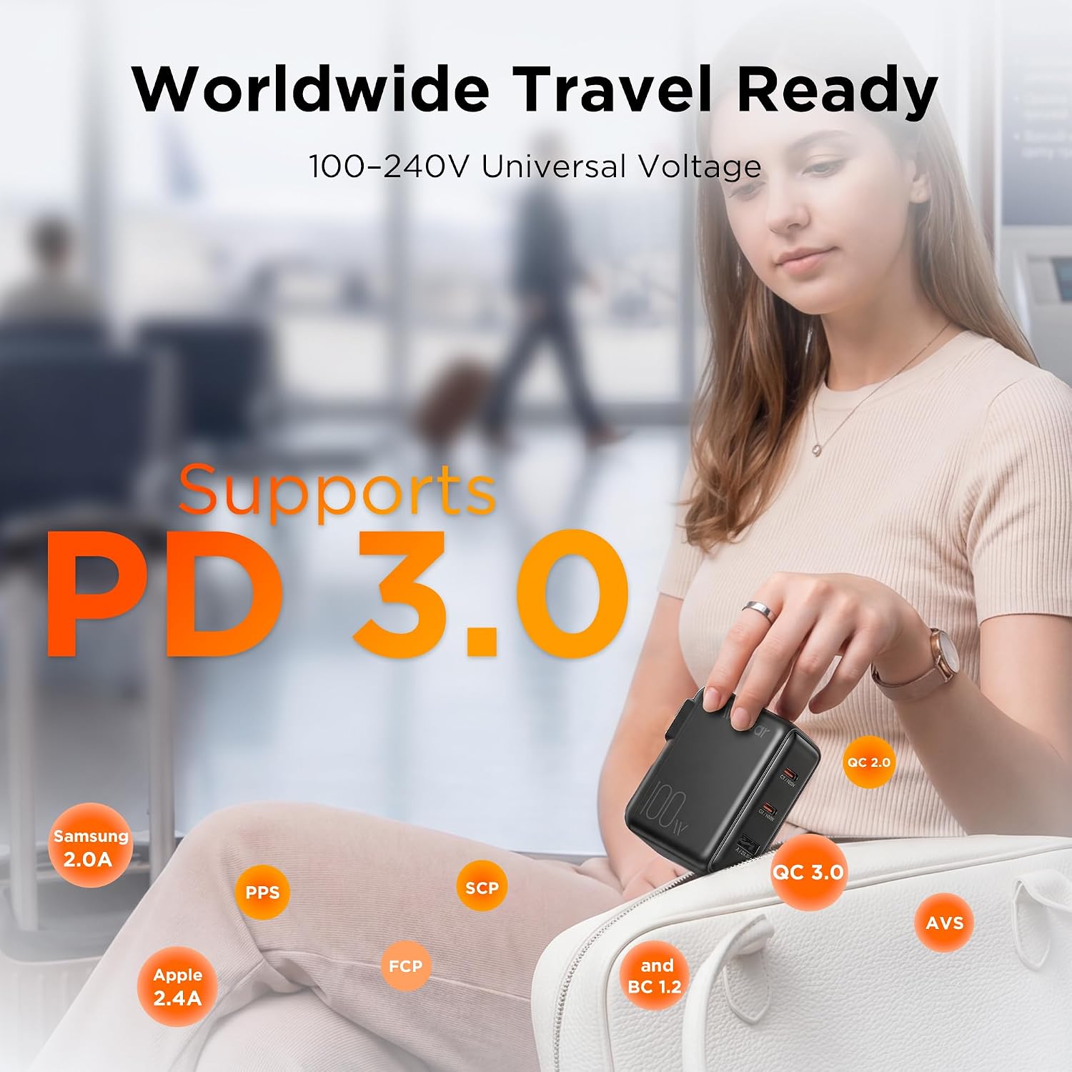 wegear 100W GaN 3-Port Slim Foldable Fast USB C Charger Block