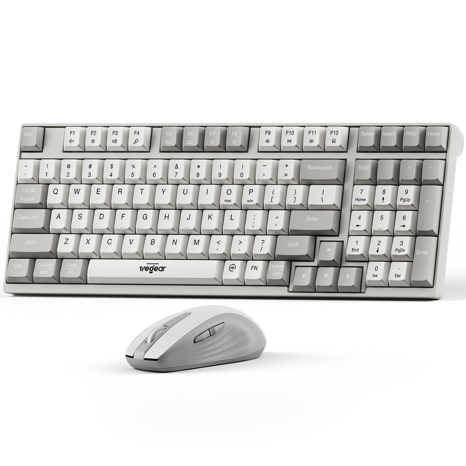 2.4G Wireless Keyboard and Mouse Combo with Silent Touch, One-Key to Switch Windows, Mac OS, Quiet Soft Click, Compact Full-Size (98 Keys) Typewriter Keyboard for PC, Desktop, Laptop, MacBook- White