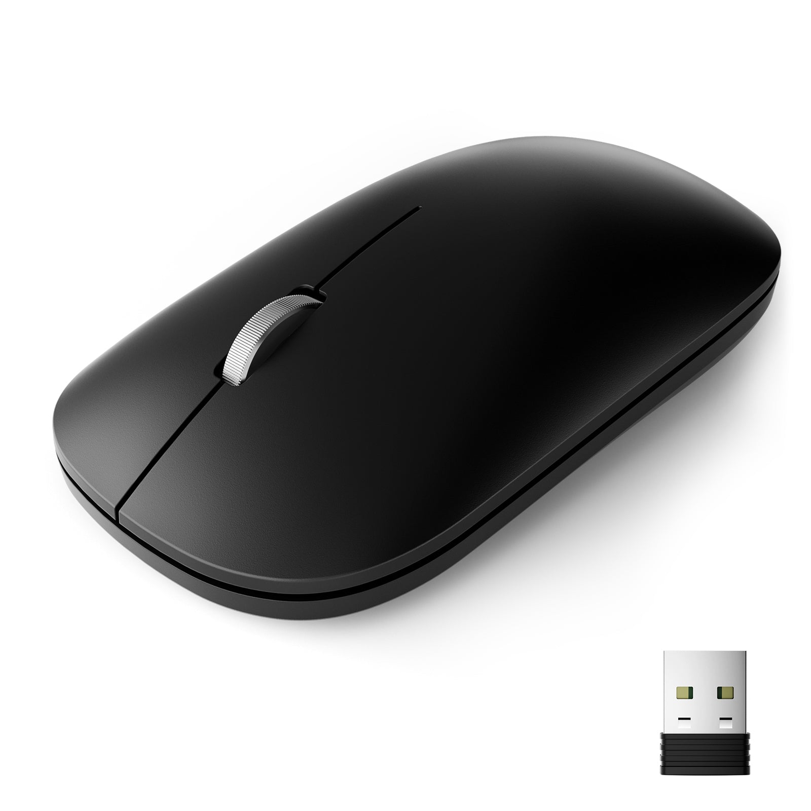 USB Wireless Mouse, 2.4G Silent Slim Cordless Computer Mouse with Metal Scroll, 1600 DPI & 24-Month Battery Life, Small Portable Optical Computer Mice for Windows macOS iPadOS Android Laptop PC