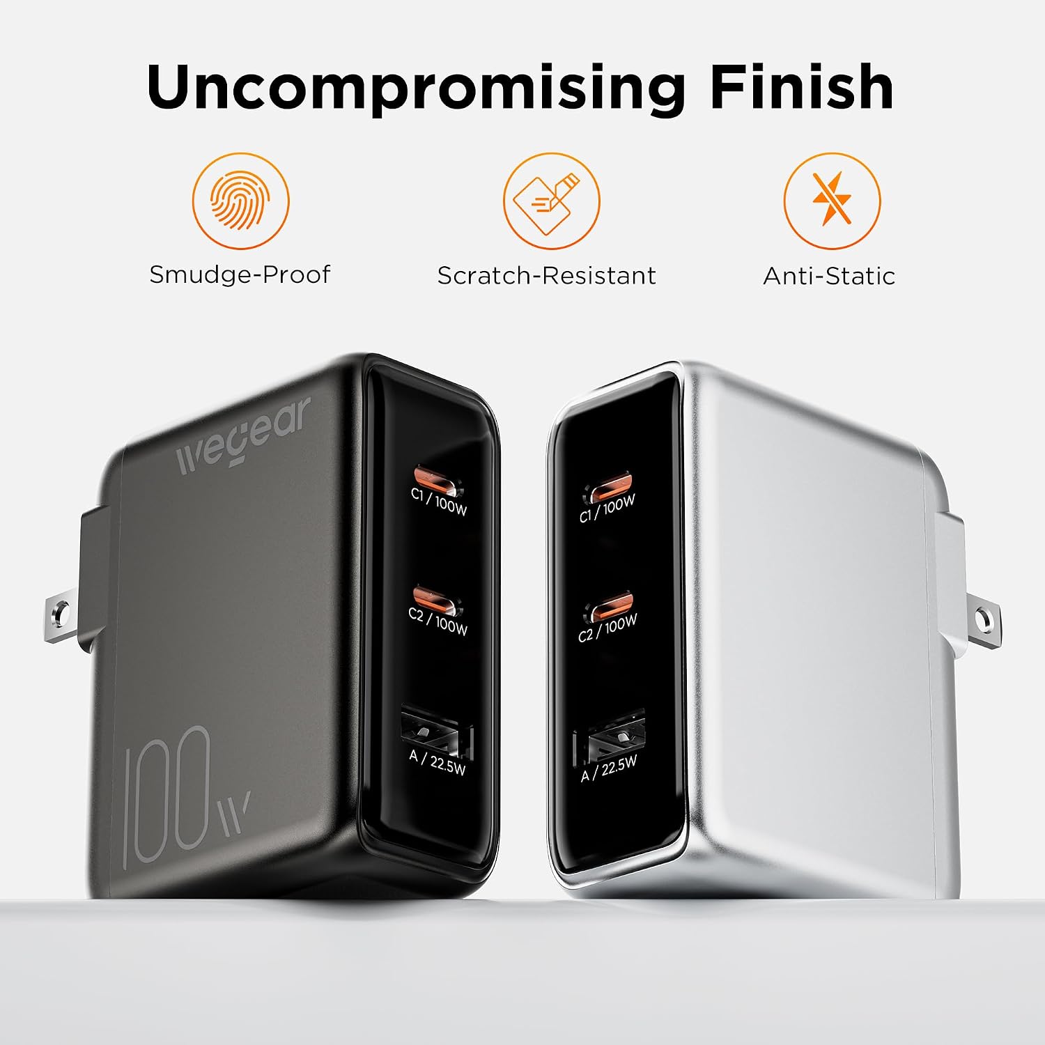 wegear 100W GaN 3-Port Slim Foldable Fast USB C Charger Block