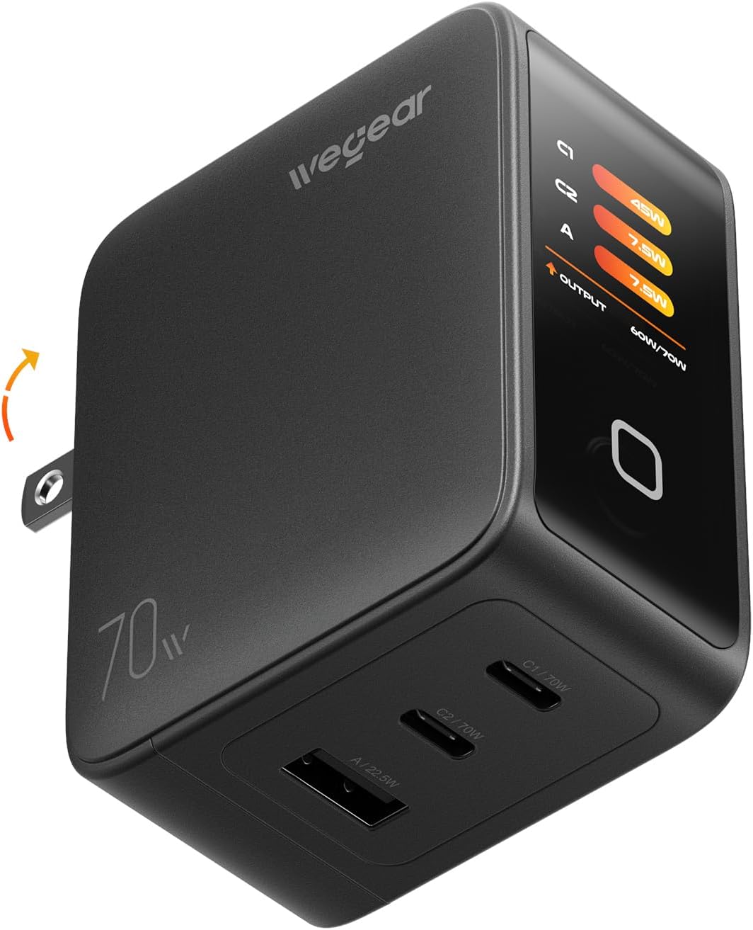 wegear 70W Charger (3-Port, Smart Display)