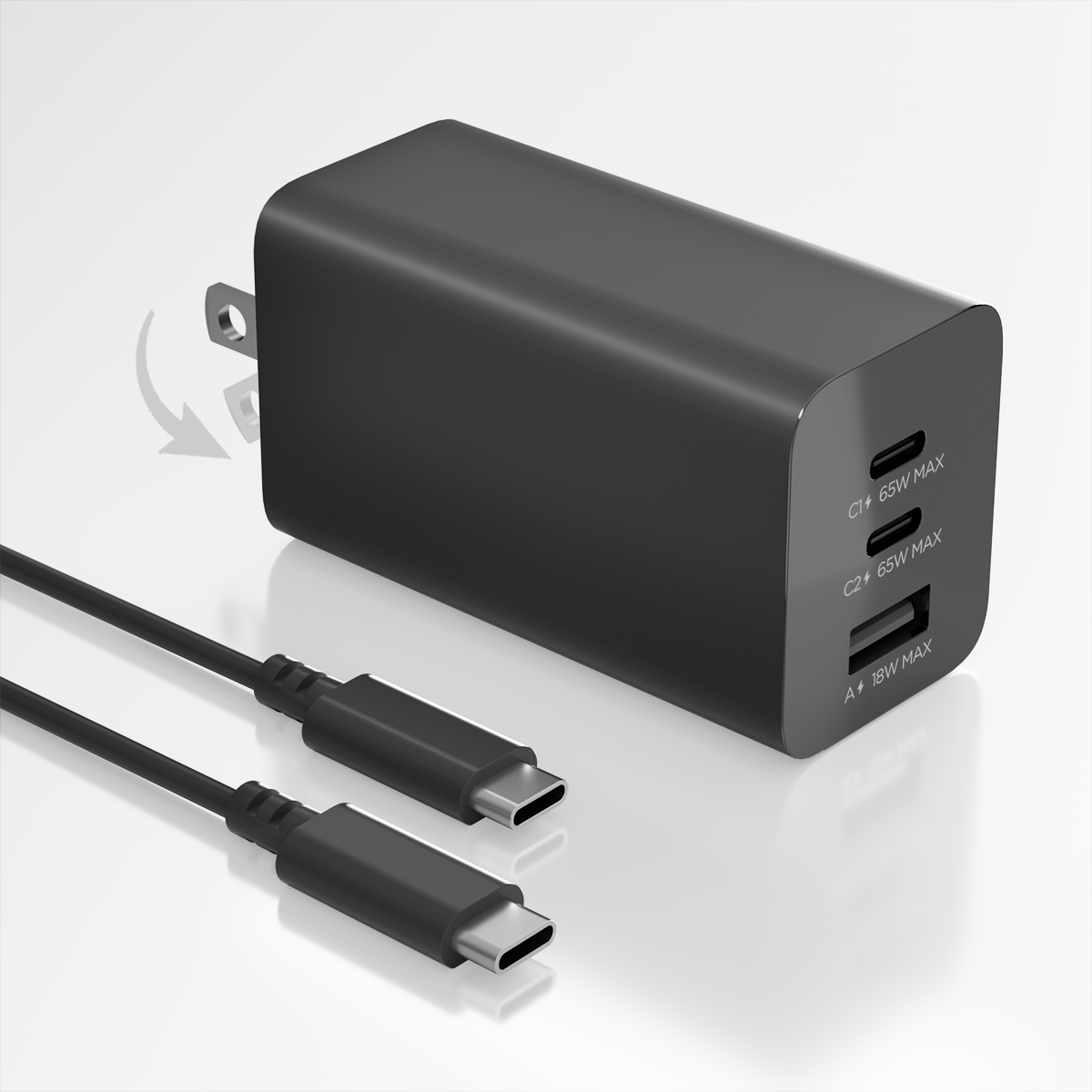 USB C Charger Block 65W Fast Charging, 3-Port USB C Charger with 5FT Cable, Foldable Plug Design for Travel, USB Charger Block Compatible with MacBook, Tablet, 16/15/14/Pro, Galaxy S24 and More