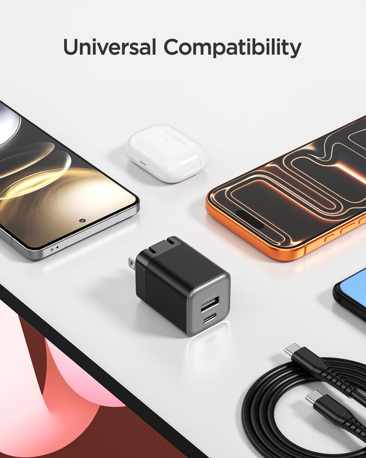 wegear 30W Nano Charger (2 Ports) 2Pack with Cable Black