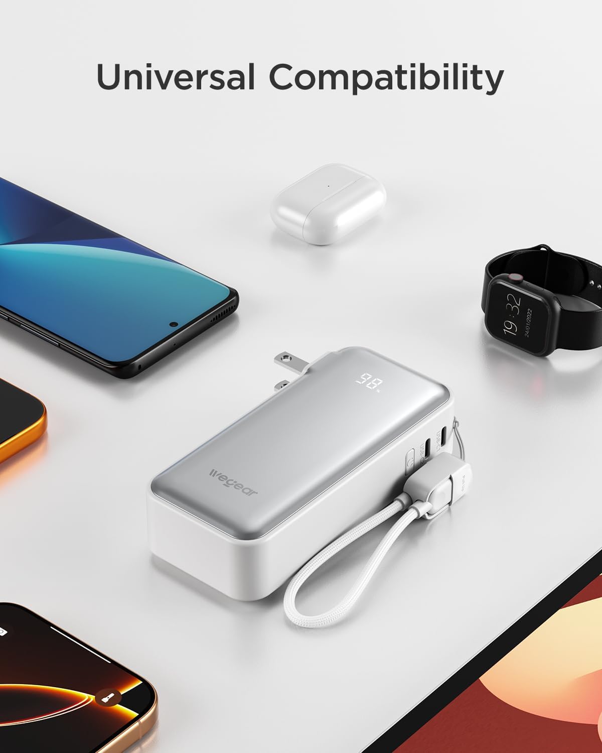 wegear 3-in-1 Portable Charger, 10,000mAh 30W Dual USB-C Ports Power Bank
