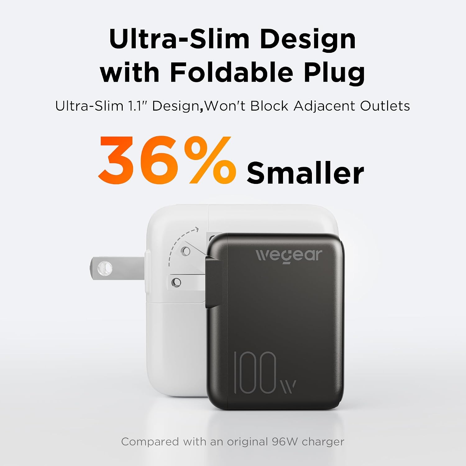 wegear 100W GaN 3-Port Slim Foldable Fast USB C Charger Block