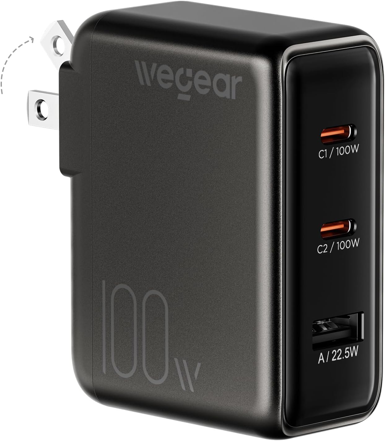wegear 100W GaN 3-Port Slim Foldable Fast USB C Charger Block