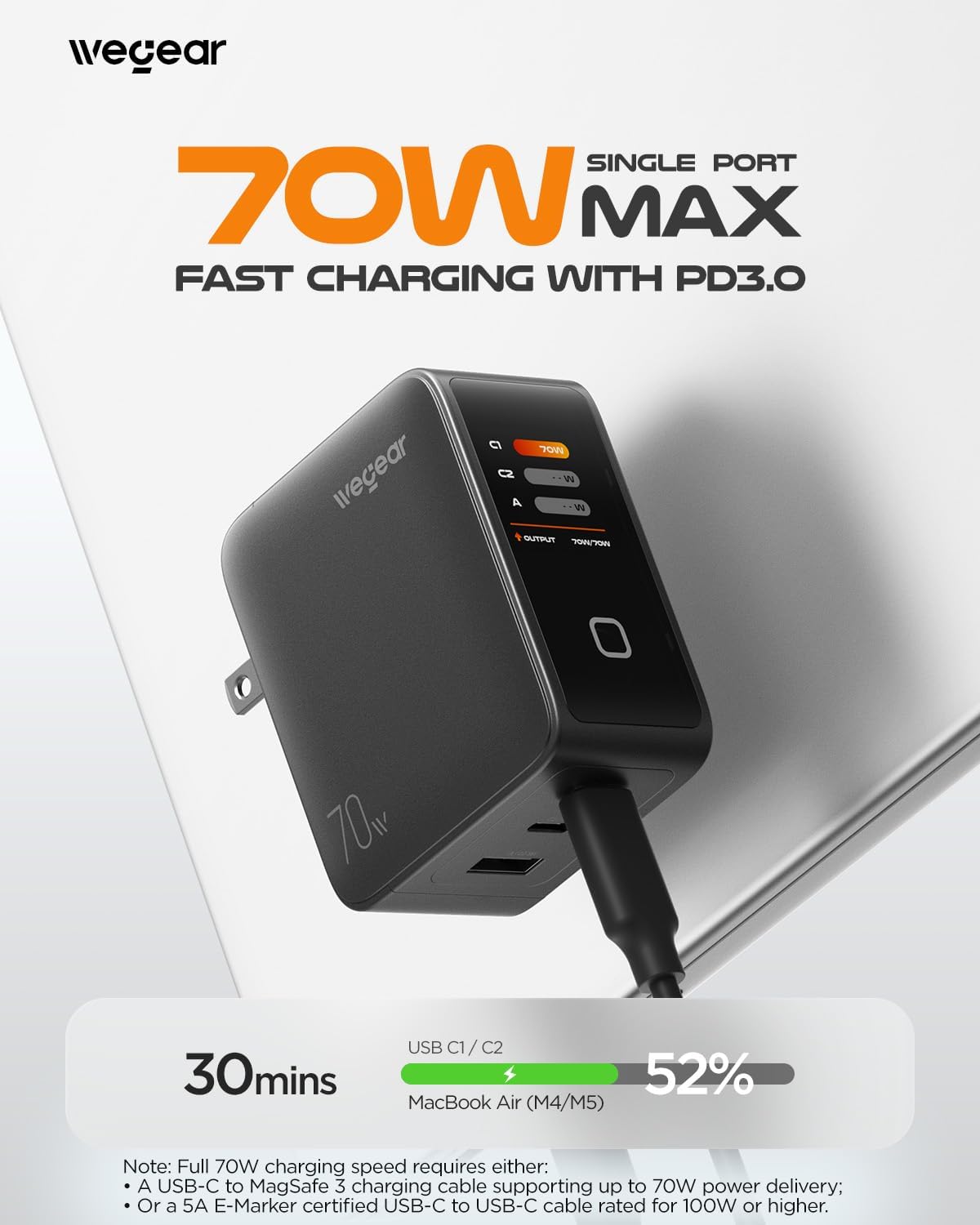 wegear 70W Charger (3-Port, Smart Display)