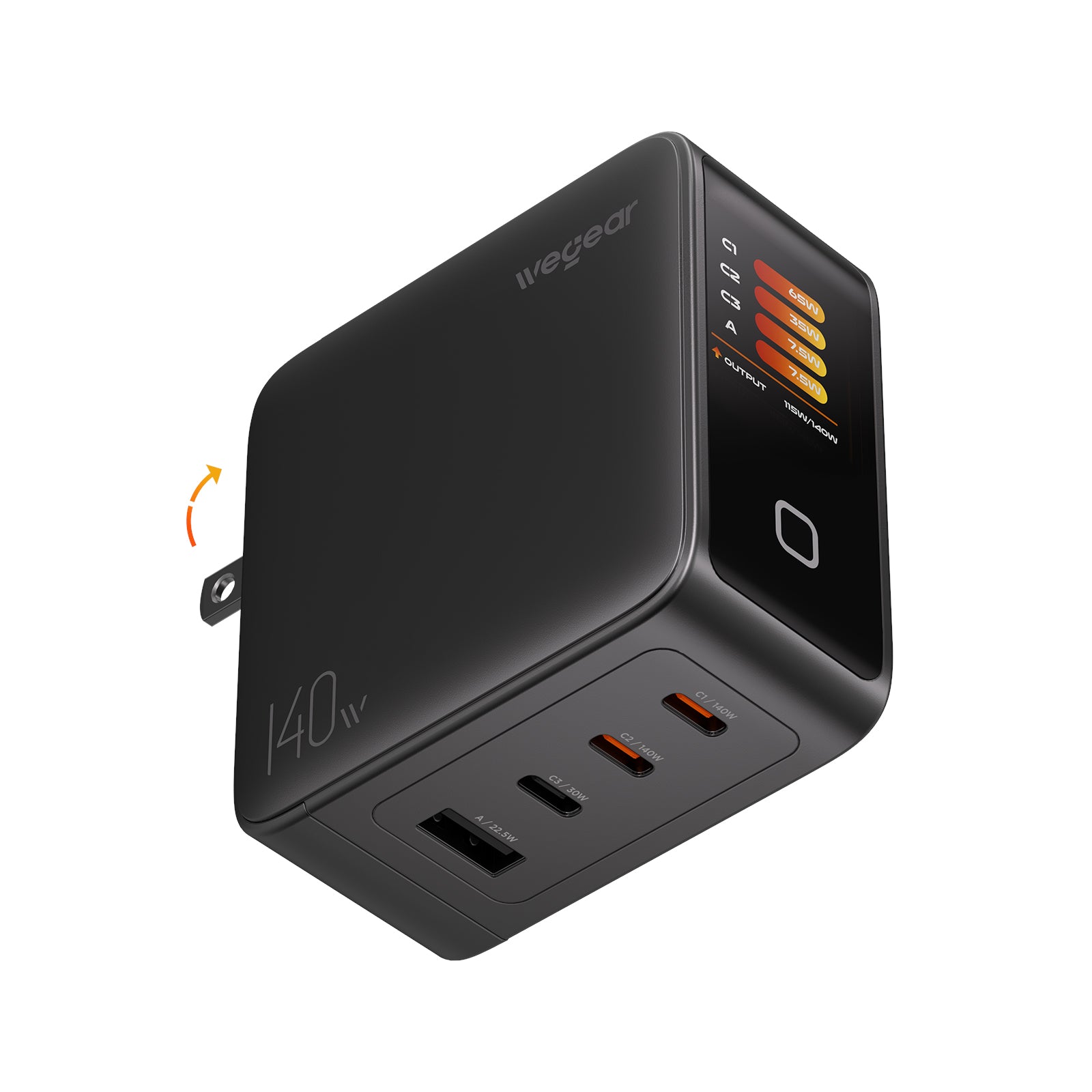 wegear 140W Charger(4-Port, PD3.1, Smart Display) with Cable