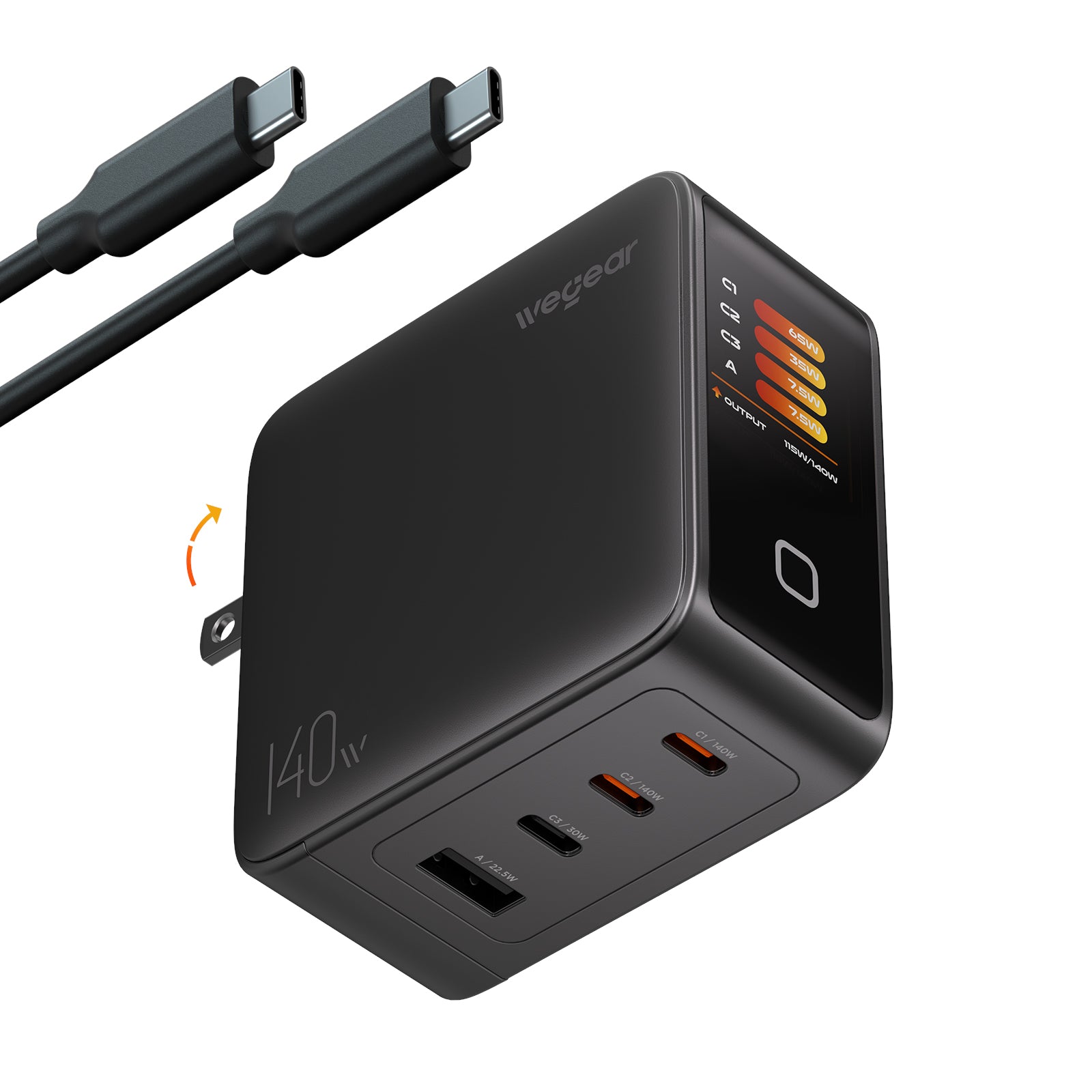 wegear 140W Charger(4-Port, PD3.1, Smart Display) with Cable