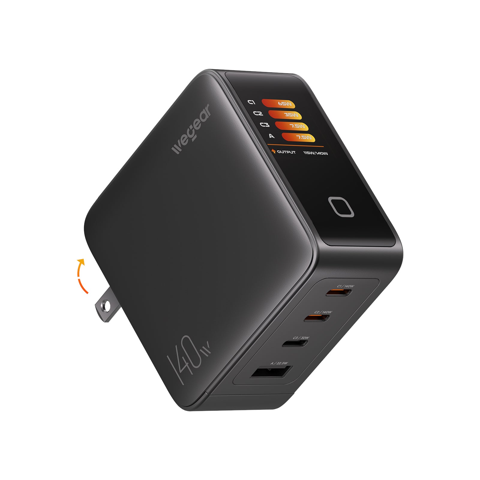 wegear 140W Charger(4-Port, PD3.1, Smart Display) with Cable