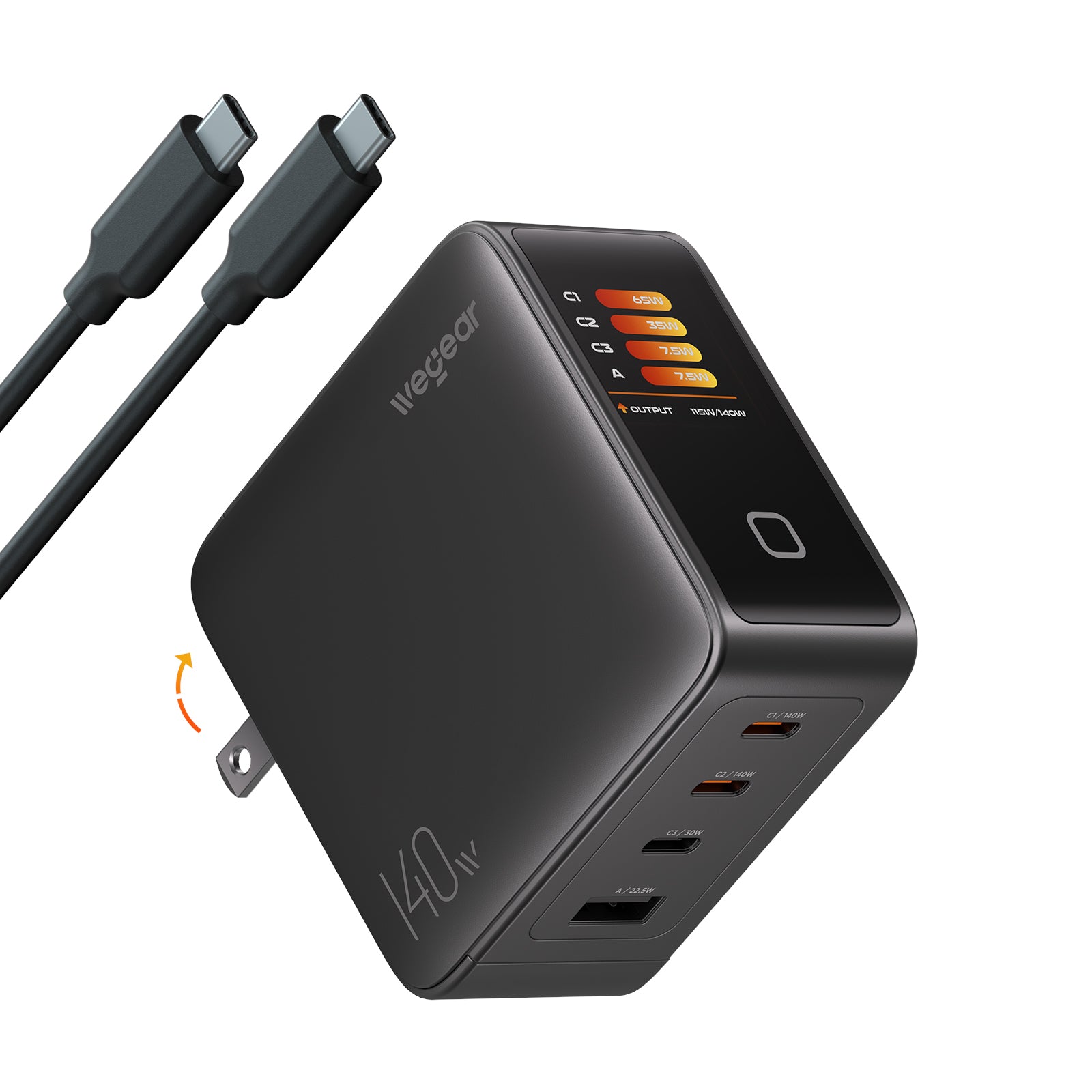 wegear 140W Charger(4-Port, PD3.1, Smart Display) with Cable